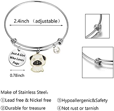 Pugs Dog Bangle Jewelry Just A Girl Who Loves Pugs Bracelet Pug Mom Gift Dog Lover Gift