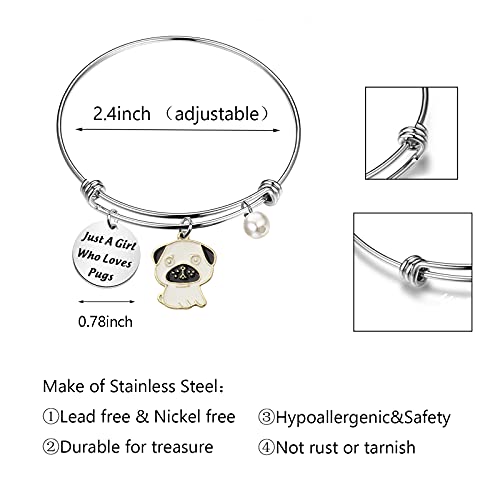 WSNANG Pugs Dog Bangle Jewelry Just A Who Loves Pugs Bracelet Pug Mom Gift Dog Lover Gift2