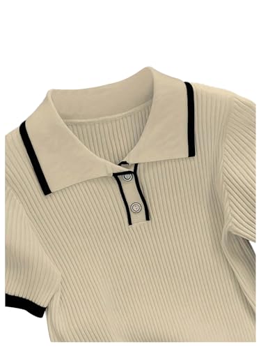 Verdusa Women's Old Money Tops Knit Short Sleeve Sweater Button Front Collared Crop Tops3