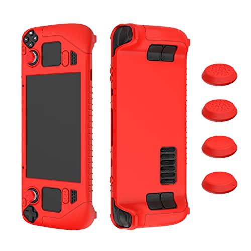 Ankersaila Funda compatible con Steam Deck, funda protectora de silicona suave gruesa a prueba de golpes y antiarañazos con 4 tapas basculantes (rojo)