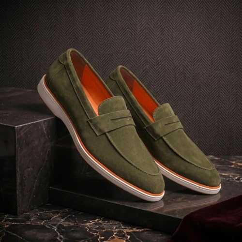 Image of HAYES LONDON Italian Suede Leather Loafers for Men | Casual Slip-On Shoes | Breathable & Lightweight Summer Wear | Comfortable Walking Shoes