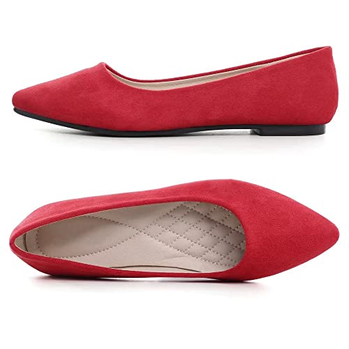 Ztwutang Stunner Women Cute Slip-On Ballet Shoes Soft Solid Classic Pointed Toe Flats P Red 41(8.5) #TOP4