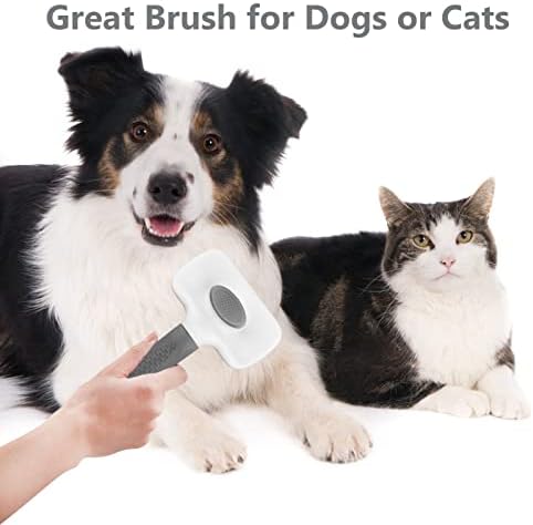 MEKEET Cat Dog Comb Brush, Dog Cat Grooming Comb Brush, Self Cleaning Slicker Dog Cat Brush, Grooming Comb Brushes Great for Long and Short Haired Cats & Dogs (Grey)