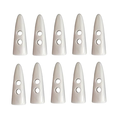 Botones de palanca de resina blanca, 5 cm de largo, dos agujeros, botones en forma de diente de cuerno para abrigo, suéter, chaqueta, gorra, costura, accesorios de bricolaje (paquete de 10)