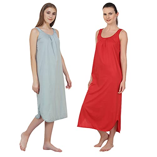 Image of BLAZON Women's Cotton Hosiery Solid Maxi Nighty Slip (Pack of 2) Available Sizes: S, M, L, XL, 2XL, 3XL, 4XL, 5XL