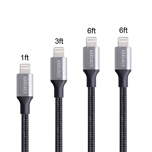 AXELECT Lightning Cable iPhone 6 Charger 4Pack (1ft,3ft,2X6ft) Assorted Lengths Combination Durable and Fast Charging Cable for iPhone X/8/8P, iPhone 7/7+/6/6+/6s/6s+/5/5s/5c/SE, iPad and More