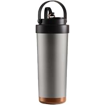 Large Capacity, Stylish 2-Way Thermal Cup, Ceramic Inner Bottle, Straw Included, Unisex, Portable, Perfect Coffee Cup for Outdoor Activities and Travel Aurora, Silver