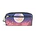 Produktbild KKLDOGS Federmappe aus Leder, Motiv: Riesiger Mond bei schöner Nacht, Make-up-Tasche, Schreibwaren, Stifttasche, Reise, kleine Kosmetiktasche