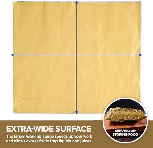 200 Count Pre-Cut Deli Gold Aluminum Foil - Heavy Duty 12\' Pop Up Sheets for Restaurant, Disposable Foil for Food, Burrito, Hot Dog or Sandwich - Thumbnail 4