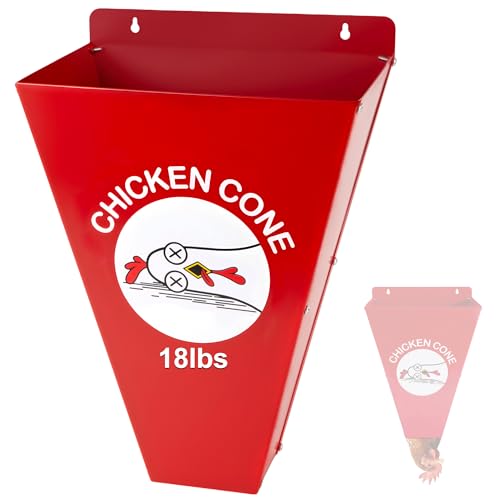 Hipykat Large Chicken Cone for Butchering Heavy Duty Metal Poultry Processing Equipment Chicken Restraining Kit for Up to 18 lbs Chickens Ducks Turkeys Small Poultry (Red)