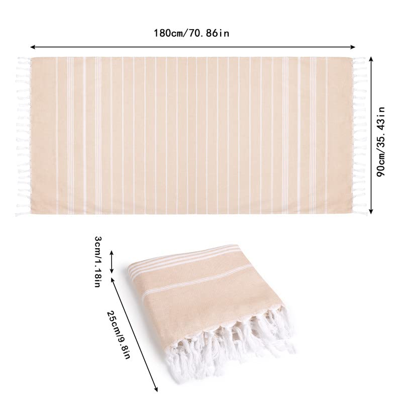 Toalla Playa Grande Algodón 80x190cm Originales Fouta Beach Towel con Flecos, Seca Rápida, Sin Arena, Color Caramelo