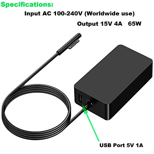 Surface Pro Charger, 65W 15V 4A Power Supply Ac Adapter Charger For Microsoft Surface Pro 3/4/5/6/7/8/9/X, Surface Laptop 3/2/1, Surface Book, Surface Go, With 6Ft Power Cord #TOP1
