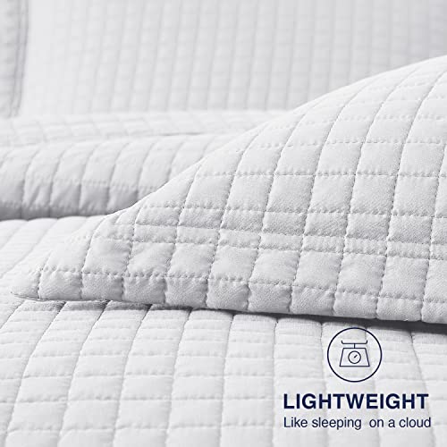 EXQ Home Quilt Set Twin Size White 2 Piece,Lightweight Soft Coverlet Modern Style Plaid Pattern Bedspread Set for All Season(1 Quilt,1 Pillow Shams)