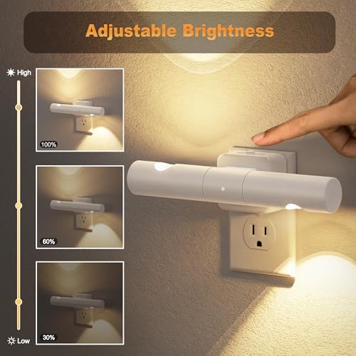 Image of JandCase LED Night Light, 2 Pack Modern Night Lights Plug into Wall, Dusk-to-Dawn Sensor with 3000K Soft White, 0-100LM Dimmable Night Lights for Bathroom /Hallway /Bedroom /Stairway