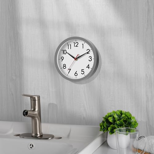 Image of AKCISOT Wall Clock 8 Inch Silent Non-Ticking Modern Clocks Battery Operated - Analog Small Classic for Office, Home, Bathroom, Kitchen, Bedroom, School(Gray)