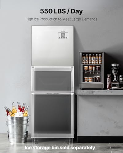 VEVOR Commercial Ice Maker Machine - Head, 550 Lbs/Day Stainless Steel Ice Machine with Scheduled Ice-Making, Self-Cleaning, Adjustable Thickness, Ideal for Restaurant Bar Cafe Hotel - Head Only