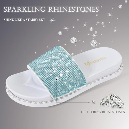 Image of Fur Story Womens Slides House Slippers Rhinestone Glitter Slides Cute bling Flat for Women Platform Sandals Cozy Bedroom Slippers Shower Shoes