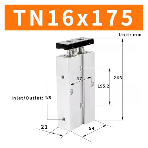 Vérin TN16 double effet 16mm compact contre les pertes de pression d'air