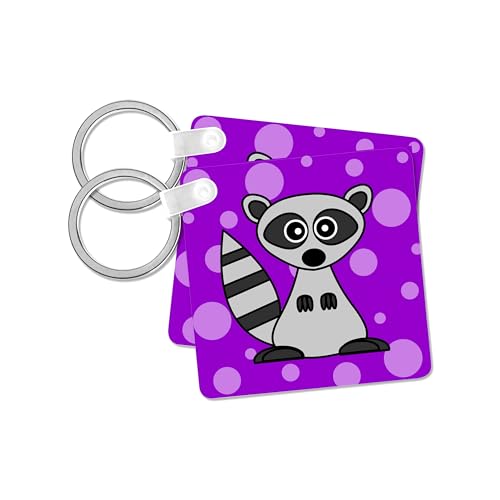 3dRose, Cute Cartoon Raccoon Purple Dot Background, set of 2 Key Chains
