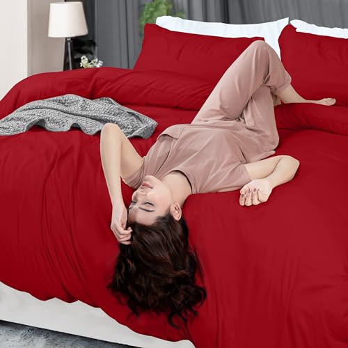 Utopia Bedding Duvet Cover Queen Size - 3 Piece with Zipper Closure - 1 Comforter Cover 90X90 Inches & 2 Pillow Shams 20X26 Inches (Red) Comforter Not Included