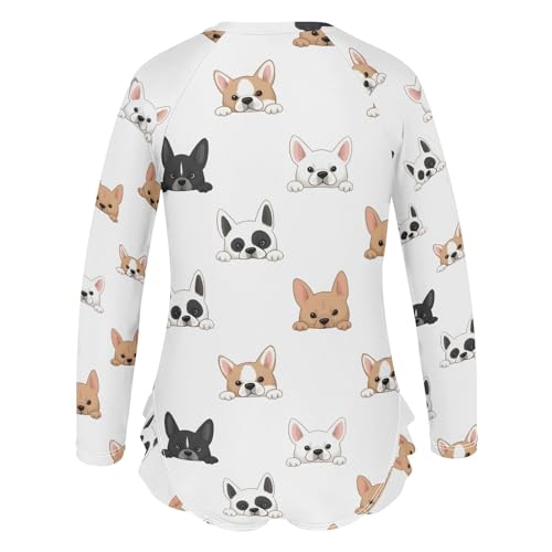 Puppy Face Dog Pattern Girls Long Sleeve Swimsuit Rash Guard One Piece Bathing Suits Zipper 3-12T3