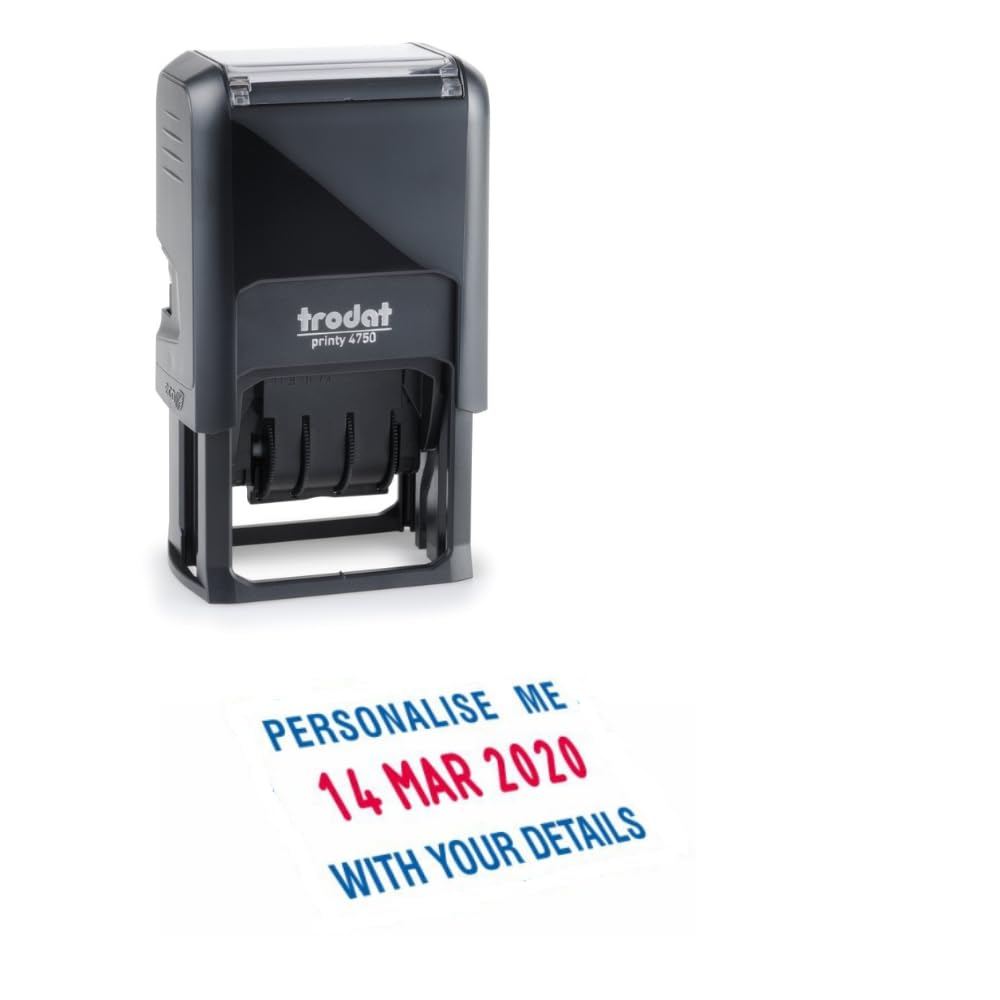 Trodat Black/Red/Blue Printy Dater 4750 Personalised Custom Office And Business Dater Stamp 4750 - Allows 1+1 Lines Of Text - Impression Size 39 X 23 Mm + Date Size 4 Mm