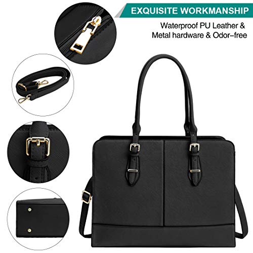 Laptop Bag For Women Leather 15.6 Inch Laptop Work Tote For Computer Bag Waterproof Business Office Professional Large Capacity Handbag School Shoulder Bag Black #TOP4