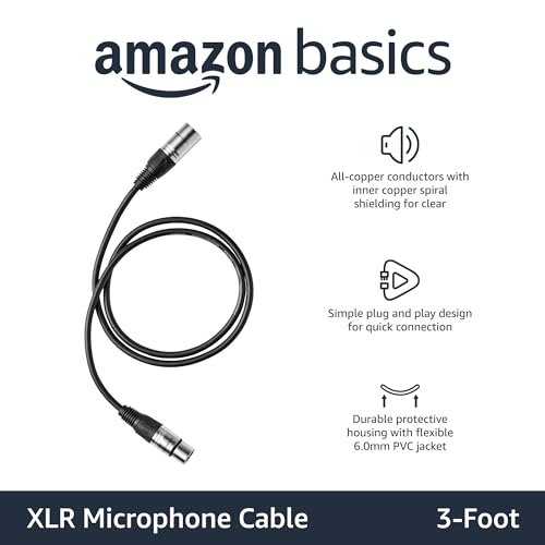 Image of Amazon Basics 2-Pack XLR Microphone Cable for Recording Studio, Speaker or PA System, 3-Pin Connectors, All Copper Conductors, 6MM PVC Jacket, 3 Foot, Black