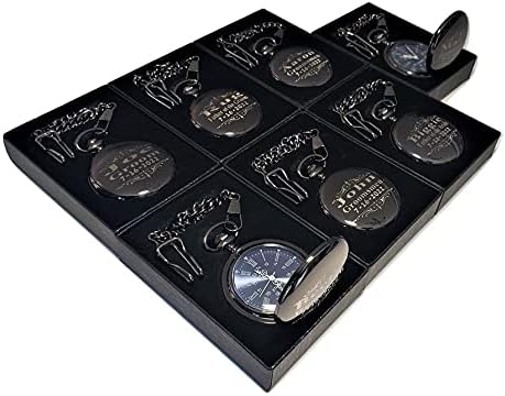 ETERNITY Set of 6 Pocket Watches, Personlalized Set of 6 with Blue dial face Sunburst Style. Perfect his and her Gift Set (Silver)