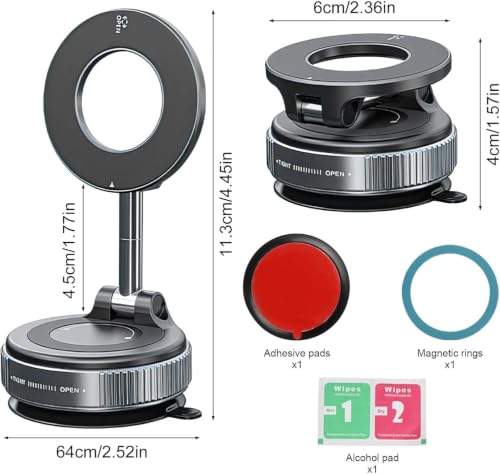 Image of Upgraded Vacuum Magnetic Phone Mount, 360 Adjustable Strong Suction Cup Mobile Holder for Car Dashboard, Windshield, Mirror, Gym & Shower, Universal Compatible with All Smartphones (with Arm)