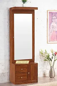 GARGFURNITURE Solid Wood Dressing Table with Mirror Wooden Makeup Vanity Table with 2 Drawer and 1 Door Storage for Bedroom Home (Bronze)