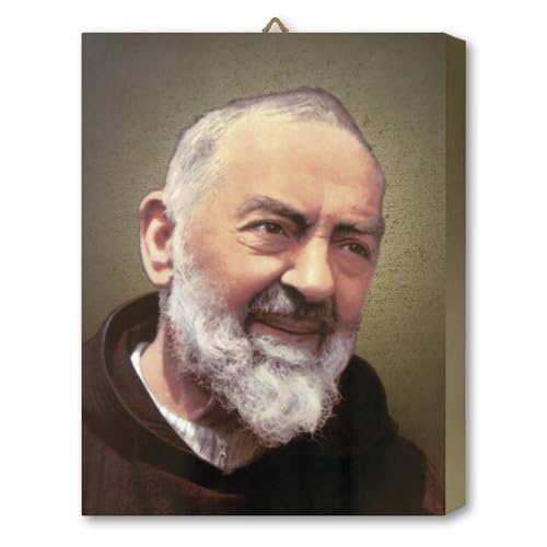 Icône Padre Pio Fratelli Bonella support chêne doré pour réconfort spirituel