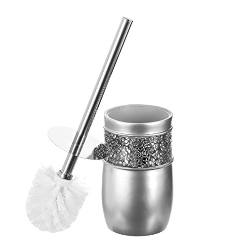 Crackled Glass Toilet Brush with Holder - Silver Toilet Bowl
