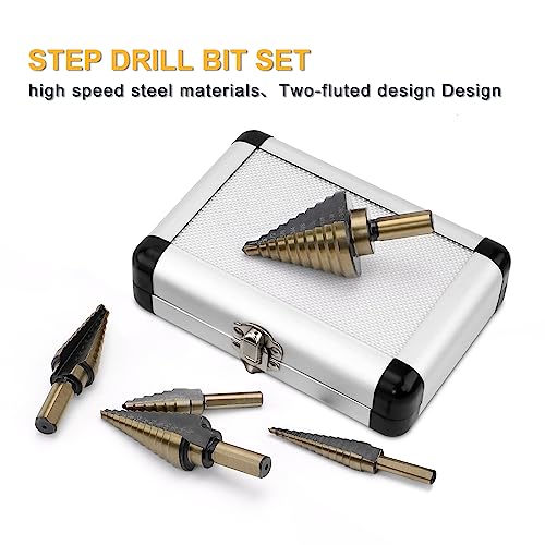 Silatu Step Drill Bit Set - 5Pcs Unibit Titanium Coated High Speed Steel Step Drill Bits For Metal, 50 Sizes With Aluminum Case Step Bits For Diy Lovers #TOP6
