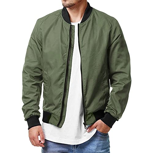 Fxbar Mens Casual Jacket Stand Collar Zipper Military Coat Comfy Outwear Windbreaker Lightweight Bomber Jacket