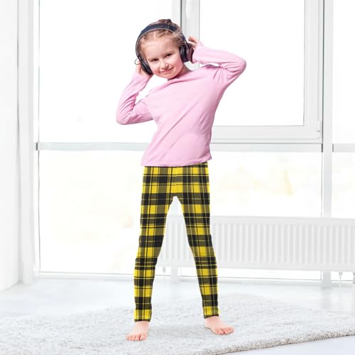 Girls Leggings Yellow Black Tartan Plaid Kids Length Leggings Pants Toddler Athletic Soft Tights Trousers 4T4