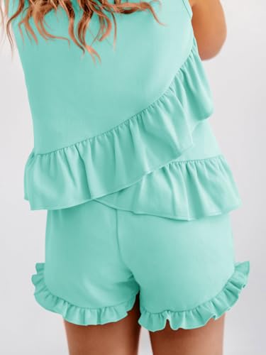 Image of Haloumoning Girls Summer Clothing Sets Ruffle Tank Tops and Shorts | 2 Piece Outfits