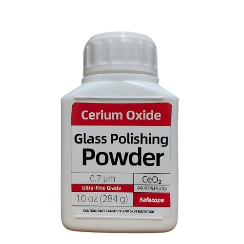 10 oz (284g) 99.97% Cerium Oxide Glass Polishing Powder Removes: Oil Films Water Spots Swirl Marks Wiper Streaks Removes Fine Scratches & Deep-Cleans Glass Surfaces. 0.7 m Ultra-Fine Abrasive