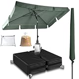 4smile Sonnenschirm Balkon 3-in-1 SET, Grün – Balkonschirm rechteckig mit UV50+-Schutz, 200 x 125 cm, inkl. Schirmständer und Schirmhülle – passend für Terrasse & Balkon