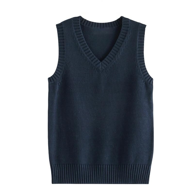 Women's Sweater Vest Classic V Neck Uniform Kint Vests Solid Pullover Knitwear Tops Sleeveless Jumpers Knit Tank Top Casual Loose Knitted Cotton Sweater Vest