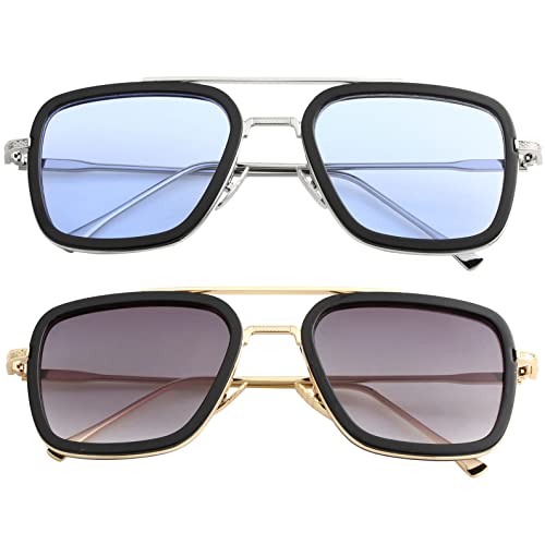 Image of Kursan Polarized Tony Stark Sunglasses for Men Women Vintage Square Metal Frame Iron Man and Spider-Man Eyeglasses