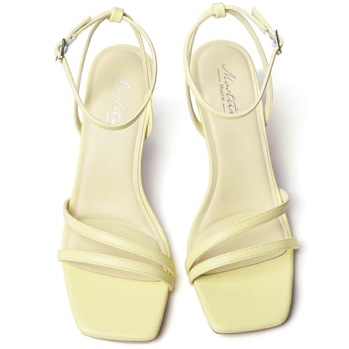 Image of Mostrin Womens Sandals Strappy Heels for Women Ankle Strap Lace Up Heels Square Open Toe Heels Tie Up Stiletto High Heeled Sandals for Prom, Party, Daily Wear