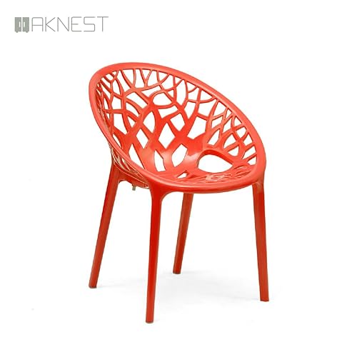 Image of Oaknest Neelkamal Crystal Plastic Chair - Stylish Tree-Design Backrest, Lightweight & Durable for Home, Garden & Patio (Red), Set of 4 Piece