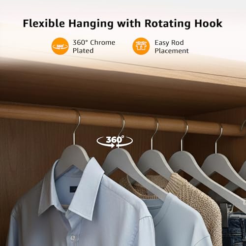 Image of Amazon Basics Plastic Hangers - Grey Color, Chrome Hook, Glossy Finish, Pant Bar, Lightweight Design, 5kg Load, Pack of 20 (Size: 44 L x 23 H x 1 W cm)