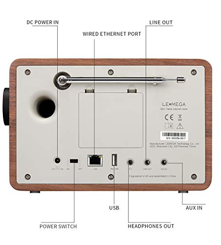 LEMEGA M2+ Smart Internet Radio,Table Radio,FM Radio,Bluetooth, WiFi,Spotify Connect,Wooden Box,Headphones-Out,AUX-in,USB MP3, Alarms& Clock,Kitchen/Sleep/Snooze Timer,20 Stations Presets-Walnut