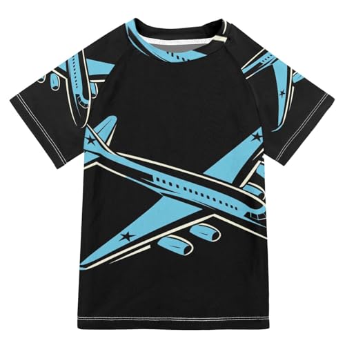 Boys Swing Shirts Aircraft Airplane Black Cartoon Rashguard Short Sleeve Kids T-Shirts Sun UPF 50+