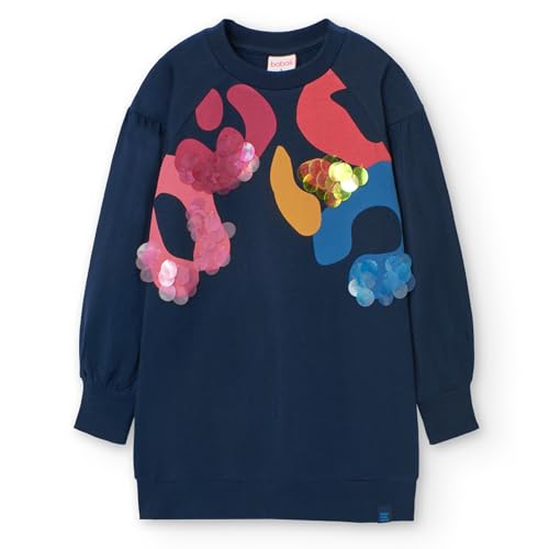 boboli Vestido Niña Manga Larga – Vestidos Fiesta Niña – Vestido de Punto –Print Animal - Azul - Gris - Ropa para niñas y Adolescentes de 4 años a 12 años (FR/ES, Edad, 5 años, Regular, Marino)