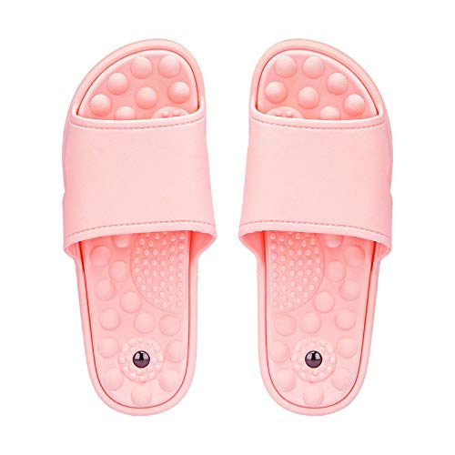 Natheeph Acupressure Massage Slippers Non-Slip Reflexology Sandals Home Massage Sandals for Men & Women Relieve Plantar Stress Arch Pain (Pink, Women 6-7)