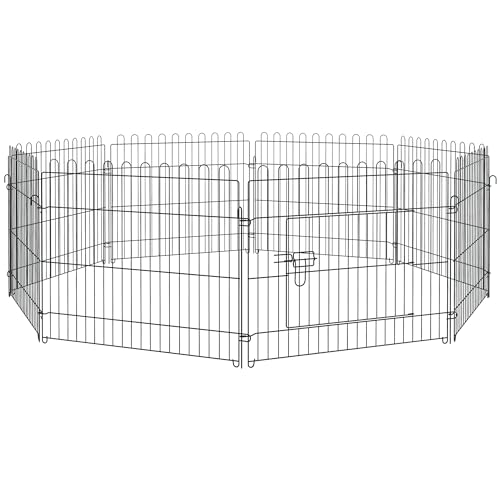 PawHut Recinto per Gatti Cani Cuccioli Gabbia perAnimali in Acciaio Φ158 x 61cm Nero