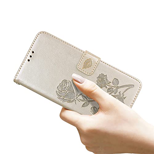 Ccsmall For Xiaomi Redmi Note 11 4G (Not 5G) Wallet Case For Women, Rose Flower Cover With Credit Card Holder Cash Pockets [Wrist Strap] Flip Phone Case For Xiaomi Redmi Note 11 4G Rs Golden #TOP1